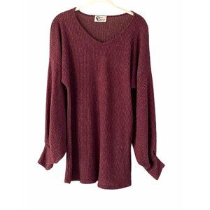 VTG Carole Christian Balloon Sleeve Sweater Maroon Ribbed Women's Size Medium